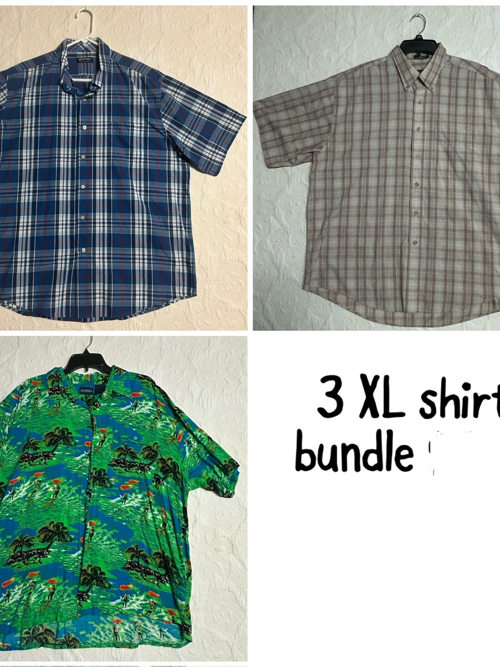 Men's XL button down shirt Bundle 3 Blue, tan, tropical Puritan and Van Hausen